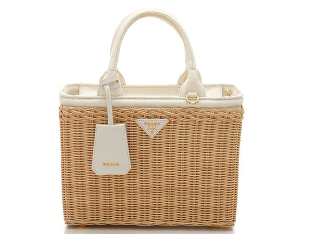 Prada Handbag Hobo Bag Basket Rattan Canvas